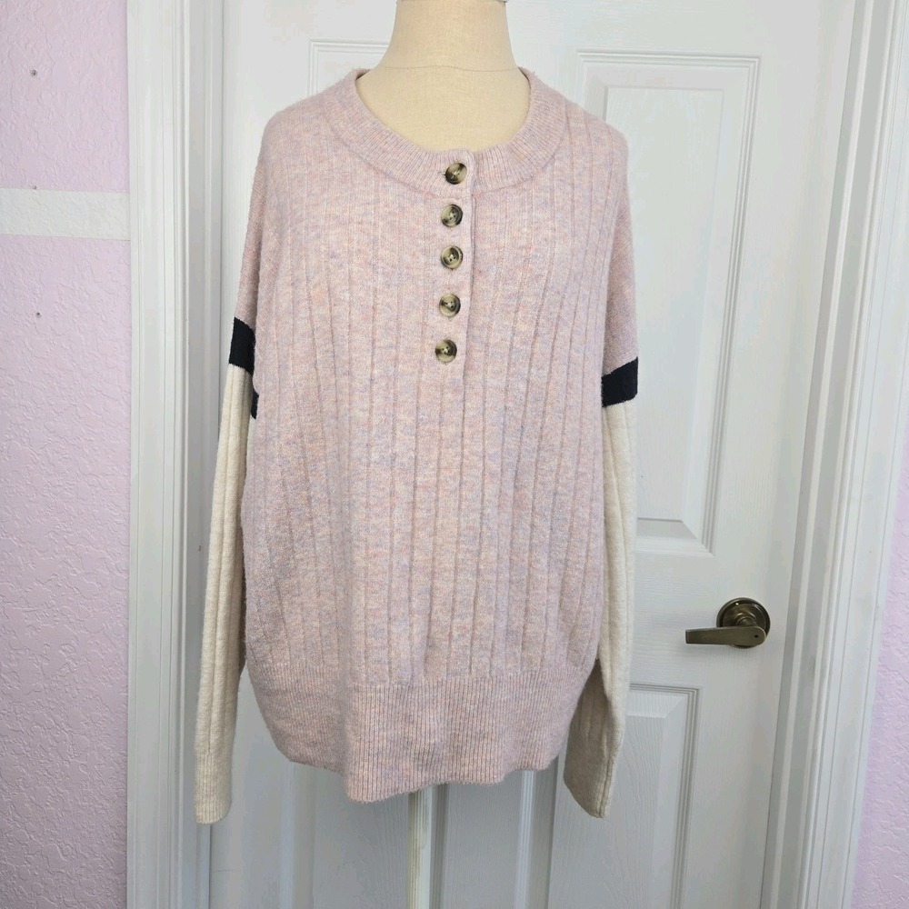 Madewell Striped Bowden Henley Sweater Coziest Yarn Size M Wool Alpaca Blend